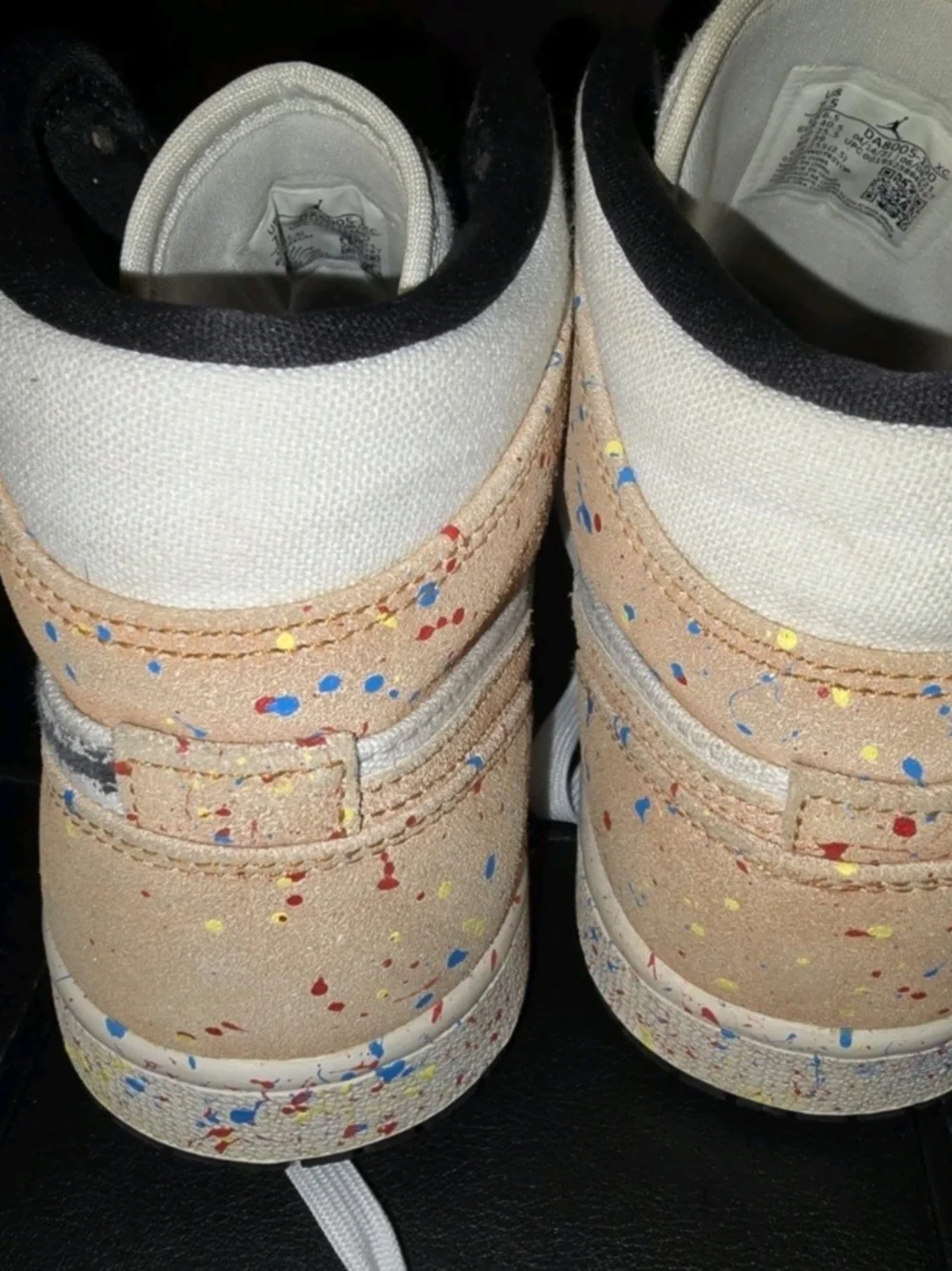 Jordan Kids Paint-Splatter High-Top Sneakers - Beige/White with Black Swoosh